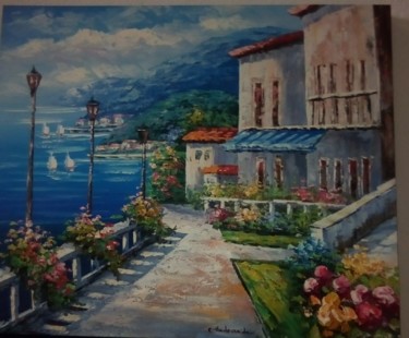 Peinture intitulée "rivage méditerranéen" par Claudie Thedevuide, Œuvre d'art originale, Huile