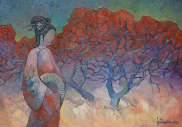 Peinture intitulée "At down" par Yulduskhon, Œuvre d'art originale, Huile Monté sur Châssis en bois