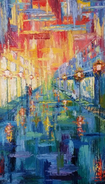 Pittura intitolato "SUNSET IN THE CITY" da Galina N, Opera d'arte originale, Olio