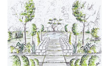 图画 标题为“Croquis paysage Ale…” 由A.T.6 Alexandre Trubert, 原创艺术品, 圆珠笔