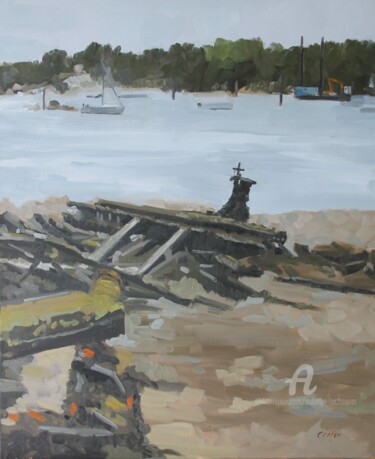 Peinture intitulée "Epaves à la Passagè…" par Chéker, Œuvre d'art originale, Huile Monté sur Châssis en bois