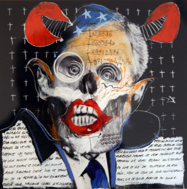 Dessin intitulée "BUSH LE FOURBE" par Patrick Santus, Œuvre d'art originale, Conté Monté sur Carton