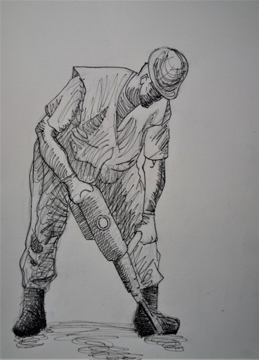 Dibujo titulada "Obrero" por Felipe Santiago, Obra de arte original, Lápiz