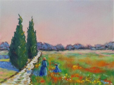 Desenho intitulada "Un soir d'Eté" por Hélène Gastin-Mozol, Obras de arte originais, Pastel Montado em Outro painel rígido