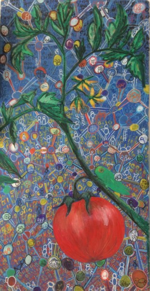 Malerei mit dem Titel "Fotoni di un pomodo…" von Margherita Minto, Original-Kunstwerk, Acryl Auf Andere starre Platte montie…