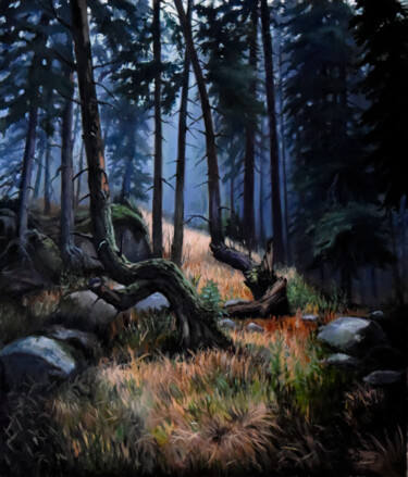 The misty morning in Taiga Peinture intitulée "The misty morning i…" par Serghei Ghetiu, Œuvre d'art originale, Huile