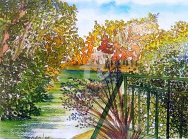 BALCON SUR LA SORGUE Peinture intitulée "BALCON SUR LA SORGUE" par Alain Faure, Œuvre d'art originale, Aquarelle Monté sur Autre panneau rigide