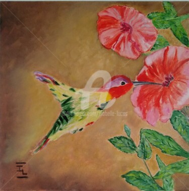 Peinture intitulée "Le colibri et l'hib…" par Isabelle Lucas, Œuvre d'art originale, Huile Monté sur Châssis en bois