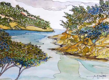 MATIN SUR LA CALANQUE Painting titled "MATIN SUR LA CALANQ…" by Alain Faure, Original Artwork, Watercolor Mounted on Other rigid panel