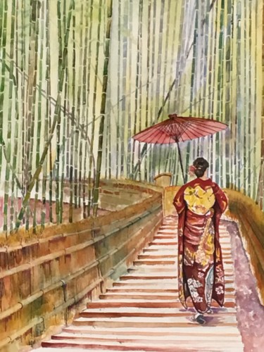 Dessin intitulée "Balade Zen" par Lapiche, Œuvre d'art originale, Aquarelle