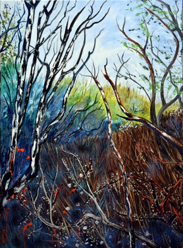 Peinture intitulée "Les bois d'automne" par Pascal Baudot, Œuvre d'art originale, Huile Monté sur Châssis en bois
