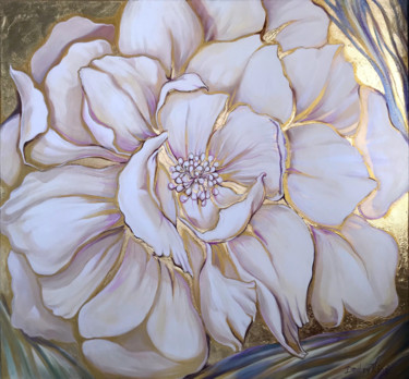 绘画 标题为“White Flower” 由Dmitry King, 原创艺术品, 丙烯 安装在木质担架架上