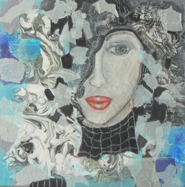 Painting titled "Portrait de femme#a…" by Sylvie Oliveri, Original Artwork, Acrylic Mounted on Wood Stretcher frame