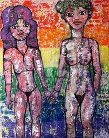 Celles qui s'aimaient Peinture intitulée "Celles qui s'aimaie…" par Pinkivioletblue, Œuvre d'art originale, Acrylique Monté sur Châssis en bois