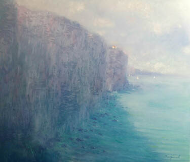 Painting titled "House on the rock" by Yevhenii Chernov, Original Artwork, Oil Mounted on Wood Stretcher frame