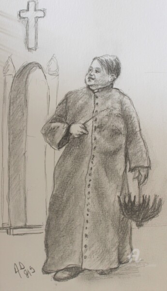 Dessin intitulée "MONSIEUR LE CURE" par Alain Devienne, Œuvre d'art originale, Graphite