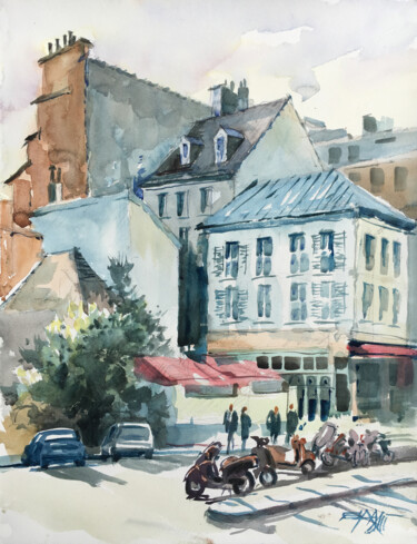 N°454 Versailles. Place gare Rive Dr. #artistsupportpledge Peinture intitulée "N°454 Versailles. P…" par Alexandre Dumitrescu, Œuvre d'art originale, Aquarelle