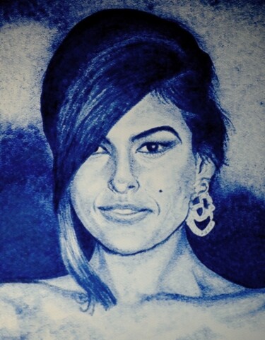 Drawing titled "Eva Mendez" by Peter Seminck, Original Artwork, Ink