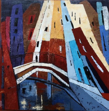 Painting titled "Pont de Venise" by Chantal Derrien, Original Artwork, Acrylic Mounted on Wood Stretcher frame