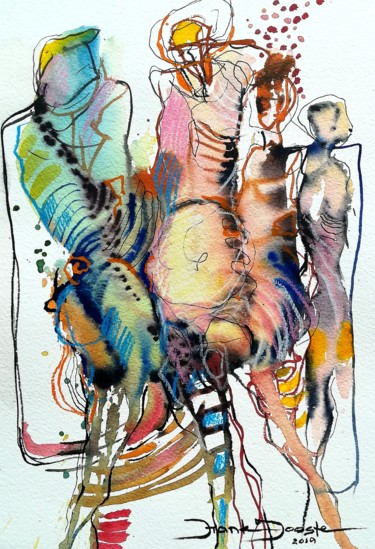 Painting titled "Fetards" by Frank Jooste, Original Artwork, Watercolor