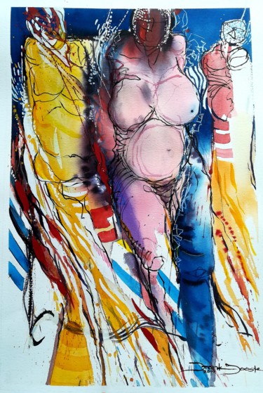 Painting titled "Romping" by Frank Jooste, Original Artwork, Watercolor