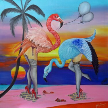 Painting titled "de telefoon" by Bob Ivens, Original Artwork, Oil Mounted on Wood Stretcher frame
