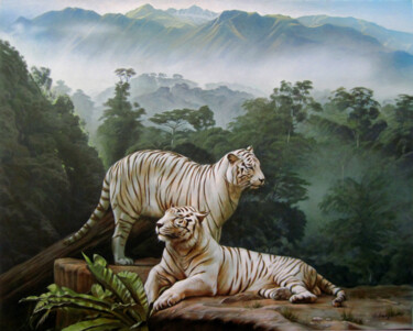 White tigers Картина под названием "White tigers" - Sergey And Vera, Подлинное произведение искусства, Масло