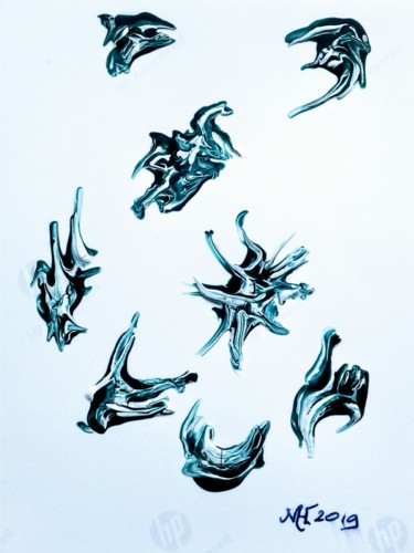 Schilderij getiteld "Strange Birds" door Marianne Huizinga, Origineel Kunstwerk, Gouache