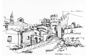 Dibujo titulada "Matera 01" por Chelo Leyria, Obra de arte original, Bolígrafo