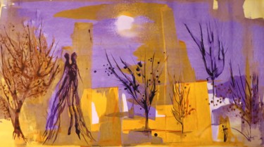 Peinture intitulée "L'arche de lumière…" par Clau Redier-Clément, Œuvre d'art originale, Encre Monté sur Panneau de bois