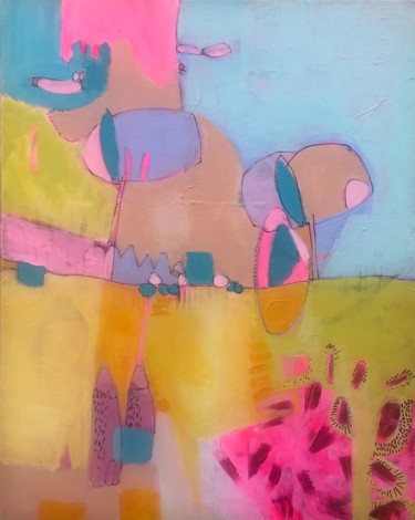 Schilderij getiteld "The village he was…" door Meline White, Origineel Kunstwerk, Acryl