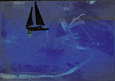 vaisseaux fantômes en Mer du Nord avec Marcel Broodthaers Digital Arts titled "vaisseaux fantômes…" by Michel Tabanou, Original Artwork, Digital Painting