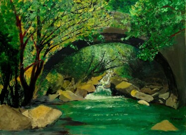 Peinture intitulée "Pont de Zaglia" par Pascal Baudot, Œuvre d'art originale, Huile Monté sur Carton