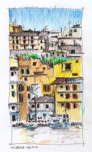 Dibujo titulada "Marina di Sciacca,…" por Chelo Leyria, Obra de arte original, Lápiz