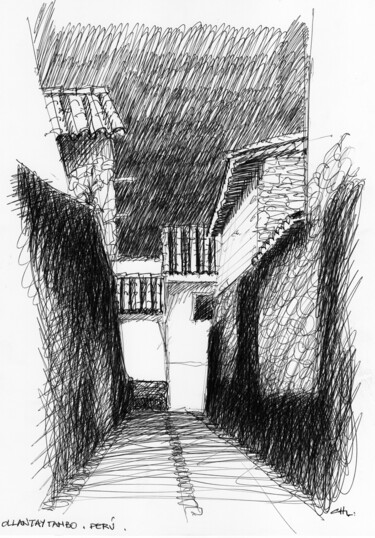 Dibujo titulada "Ollantaytambo, Peru…" por Chelo Leyria, Obra de arte original, Bolígrafo