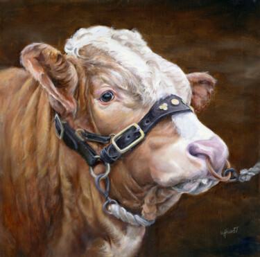 Schilderij getiteld "Simmental bull" door Una Hurst, Origineel Kunstwerk, Olie