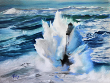 Peinture intitulée "Le Phare Ar-Men" par Adyne Gohy, Œuvre d'art originale, Pastel Monté sur Carton