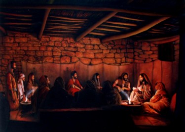 Pintura intitulada "Ultima Ceia" por Cassiano Lima, Obras de arte originais, Óleo Montado em Painel de madeira