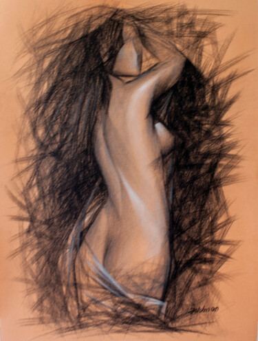 Drawing titled "Akt 012" by Isaac Feldman, Original Artwork, Charcoal