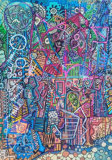 Peinture intitulée ""Supermarchè,aux ca…" par Girerd Christophe, Œuvre d'art originale, Acrylique