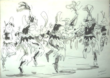 Σχέδιο με τίτλο "danse des Chinels d…" από Claude Hardenne, Αυθεντικά έργα τέχνης, Μελάνι