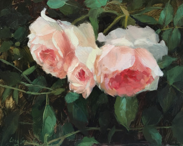 Garden Rose (framed) Painting titled "Garden Rose (framed)" by Ling Strube, Original Artwork, Oil