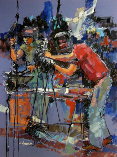 Painting titled "ferronniers" by Christian Rolland, Original Artwork, Acrylic