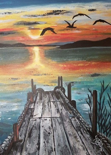 Peinture intitulée "envolée du soir" par Anne Brunello, Œuvre d'art originale, Acrylique