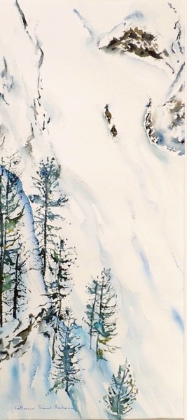 绘画 标题为“Au loin les chamois” 由Catherine Saint Fontaine, 原创艺术品, 水彩