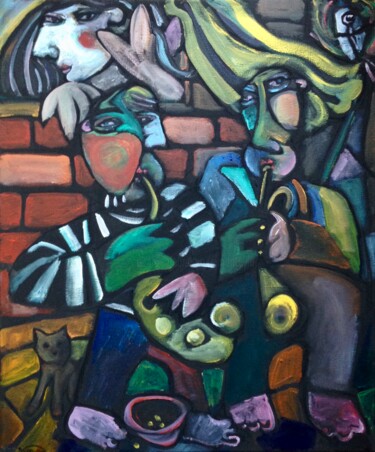 Painting titled "barefoot buskers" by Simon Taylor, Original Artwork, Acrylic