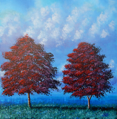 Rouge bleuté Painting titled "Rouge bleuté" by Bruno Lemasson, Original Artwork, Acrylic