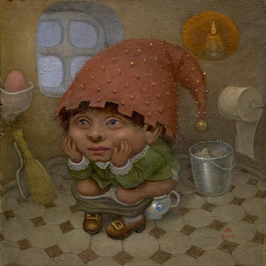 Гномик на горшке (Gnome on the pot) Картина под названием "Гномик на горшке (G…" - Михаил Лобырев (Micha Lobi), Подлинное произведение искусства, Масло