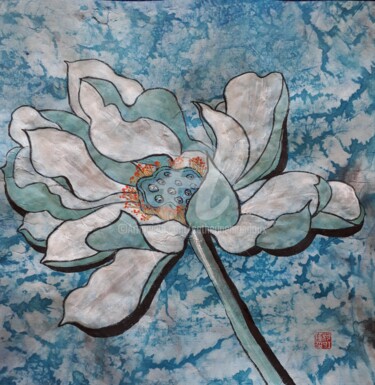 Schilderij getiteld "L'eau vive et le so…" door Catherine Mondoux (4INE), Origineel Kunstwerk, Inkt Gemonteerd op Karton
