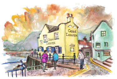Cod And Lobster In Staithes Malerei mit dem Titel "Cod And Lobster In…" von Miki De Goodaboom, Original-Kunstwerk, Aquarell